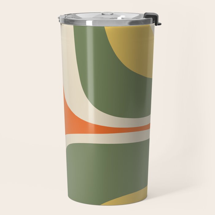 Retro Groove Mid Century Modern Abstract Pattern in Mossy Sage Olive Green Orange Mustard Travel Mug Gallery Image 2