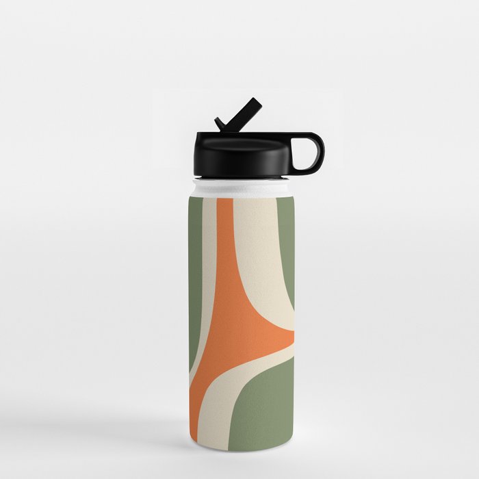 Retro Groove Mid Century Modern Abstract Pattern in Mossy Sage Olive Green Orange Mustard Water Bottle Gallery Image 1