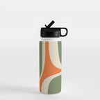 Retro Groove Mid Century Modern Abstract Pattern in Mossy Sage Olive Green Orange Mustard Water Bottle Gallery Image 1