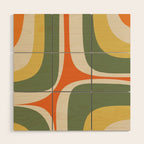Retro Groove Mid Century Modern Abstract Pattern in Mossy Sage Olive Green Orange Mustard Wood Wall Art Gallery Image 1