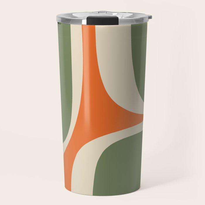 Retro Groove Mid Century Modern Abstract Pattern in Mossy Sage Olive Green Orange Mustard Travel Mug Gallery Image 1