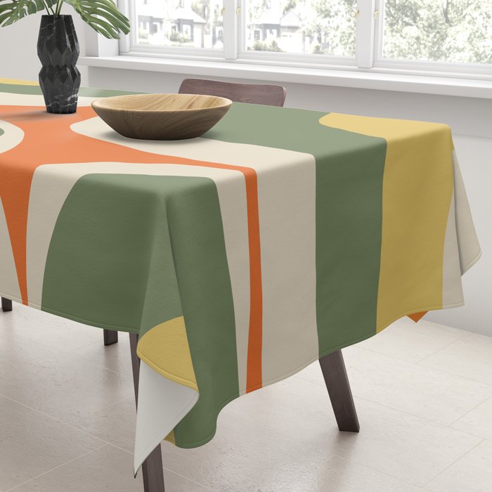 Retro Groove Mid Century Modern Abstract Pattern in Mossy Sage Olive Green Orange Mustard Tablecloth Gallery Image 3