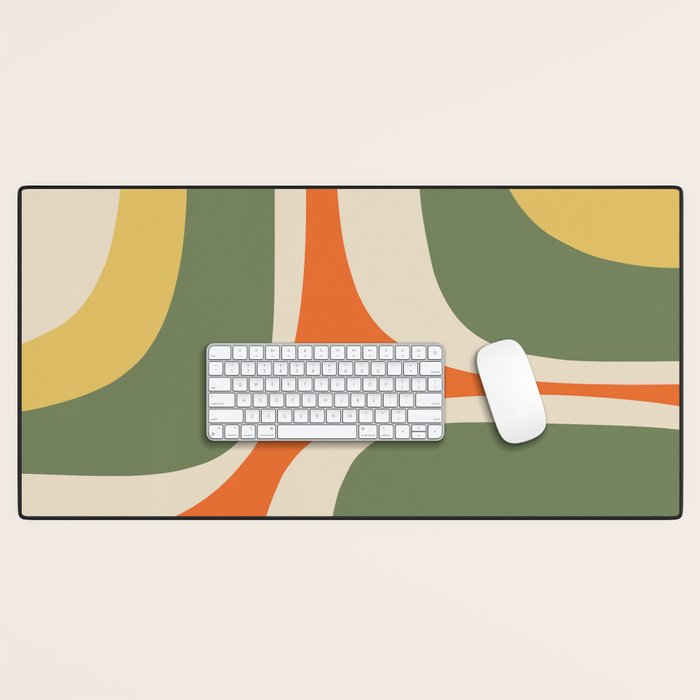 Retro Groove Mid Century Modern Abstract Pattern in Mossy Sage Olive Green Orange Mustard Desk Mat Gallery Image 1