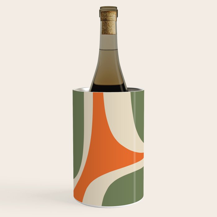 Retro Groove Mid Century Modern Abstract Pattern in Mossy Sage Olive Green Orange Mustard Wine Chiller Gallery Image 1