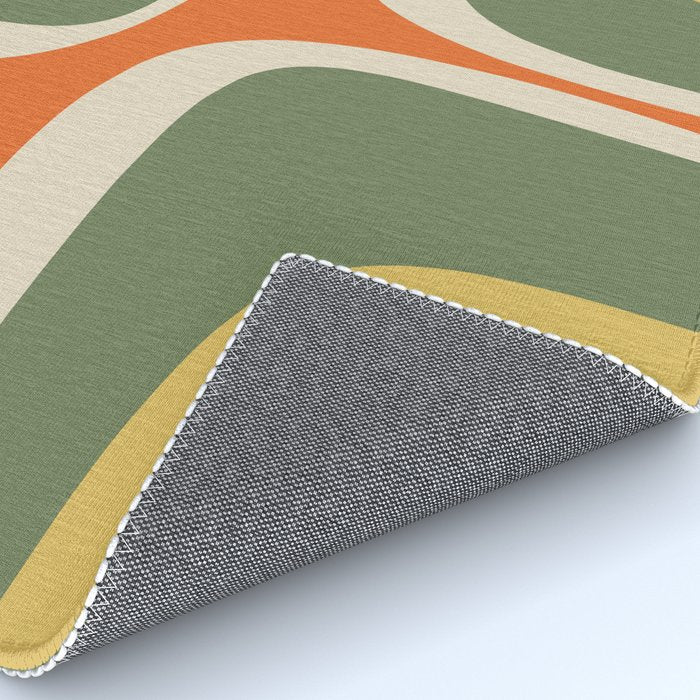 Retro Groove Mid Century Modern Abstract Pattern in Mossy Sage Olive Green Orange Mustard Rug Gallery Image 4