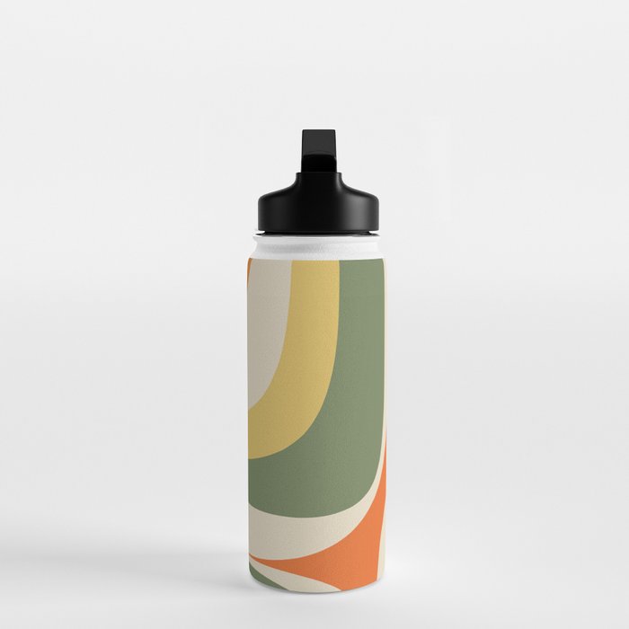 Retro Groove Mid Century Modern Abstract Pattern in Mossy Sage Olive Green Orange Mustard Water Bottle Gallery Image 3