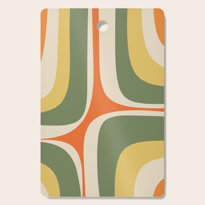 Retro Groove Mid Century Modern Abstract Pattern in Mossy Sage Olive Green Orange Mustard Cutting Board Gallery Image 1