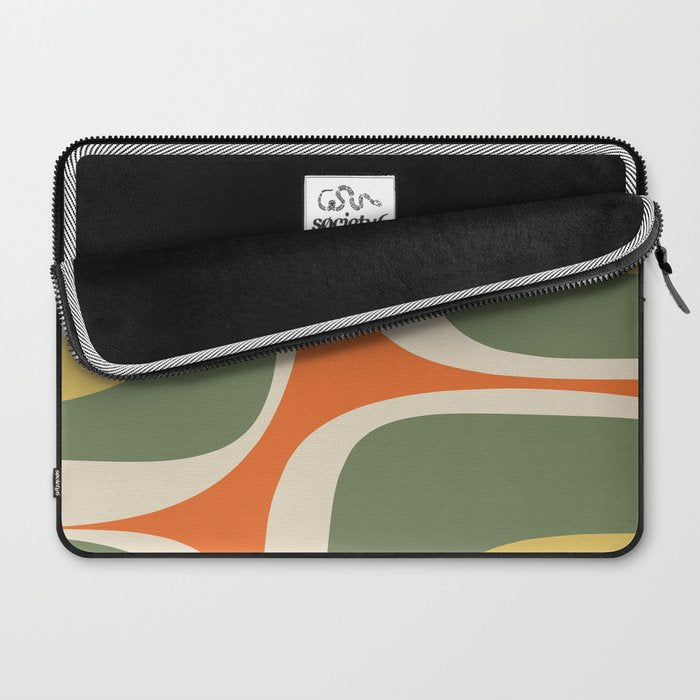 Retro Groove Mid Century Modern Abstract Pattern in Mossy Sage Olive Green Orange Mustard Laptop Sleeve Gallery Image 2