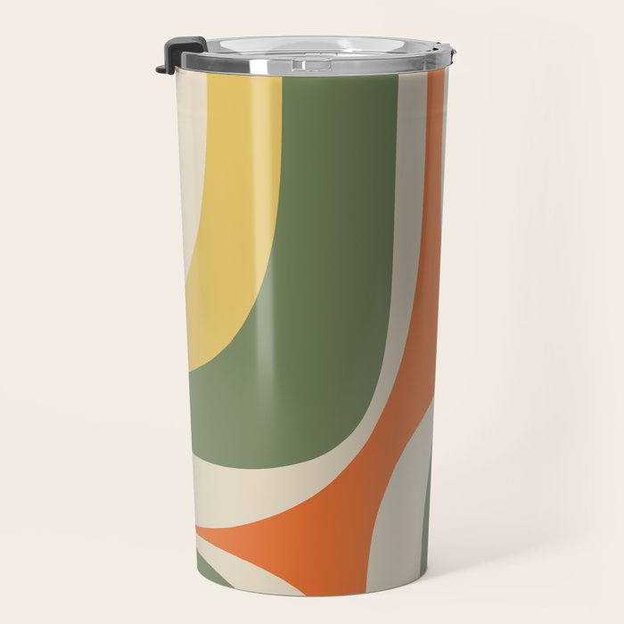 Retro Groove Mid Century Modern Abstract Pattern in Mossy Sage Olive Green Orange Mustard Travel Mug Gallery Image 3