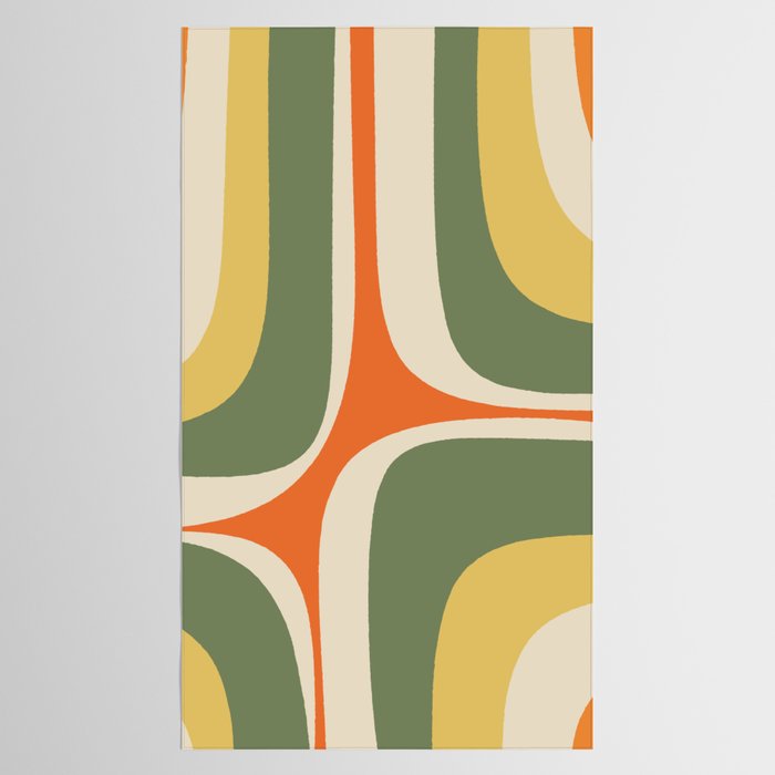 Retro Groove Mid Century Modern Abstract Pattern in Mossy Sage Olive Green Orange Mustard Tablecloth Gallery Image 2