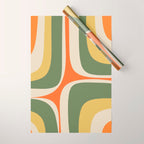 Retro Groove Mid Century Modern Abstract Pattern in Mossy Sage Olive Green Orange Mustard Wrapping Paper Gallery Image 1
