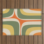 Retro Groove Mid Century Modern Abstract Pattern in Mossy Sage Olive Green Orange Mustard Outdoor Rug Gallery Image 1