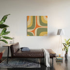 Retro Groove Mid Century Modern Abstract Pattern in Mossy Sage Olive Green Orange Mustard Wood Wall Art Gallery Image 2