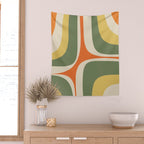 Retro Groove Mid Century Modern Abstract Pattern in Mossy Sage Olive Green Orange Mustard Wall Tapestry Gallery Image 2