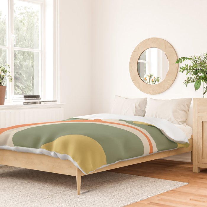 Retro Groove Mid Century Modern Abstract Pattern in Mossy Sage Olive Green Orange Mustard Duvet Cover Gallery Image 2