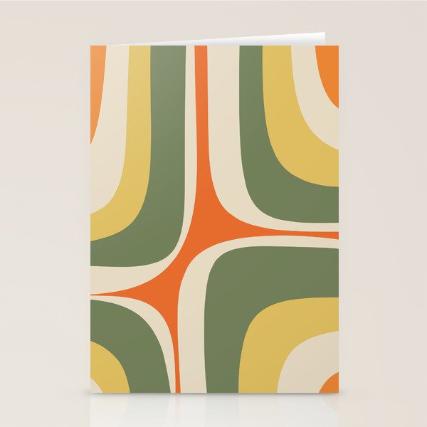 Retro Groove Mid Century Modern Abstract Pattern in Mossy Sage Olive Green Orange Mustard Stationery Card Gallery Image 2