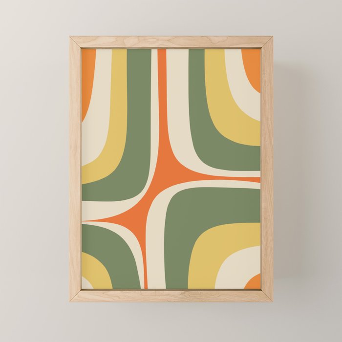 Retro Groove Mid Century Modern Abstract Pattern in Mossy Sage Olive Green Orange Mustard Mini Art Print Gallery Image 1