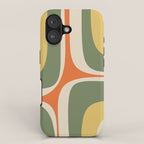 Retro Groove Mid Century Modern Abstract Pattern in Mossy Sage Olive Green Orange Mustard iPhone Case Gallery Image 1