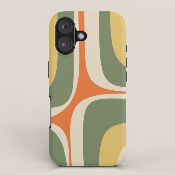 Retro Groove Mid Century Modern Abstract Pattern in Mossy Sage Olive Green Orange Mustard iPhone Case Gallery Image 1
