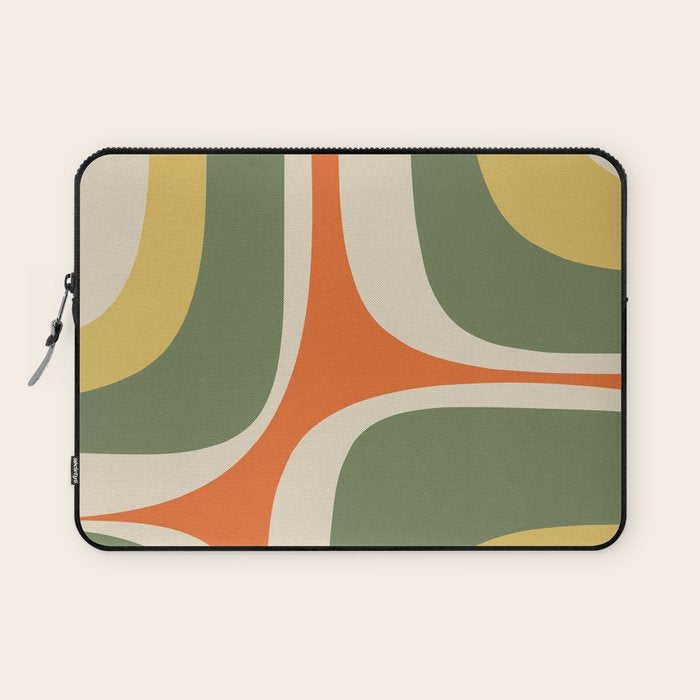 Retro Groove Mid Century Modern Abstract Pattern in Mossy Sage Olive Green Orange Mustard Laptop Sleeve Gallery Image 1