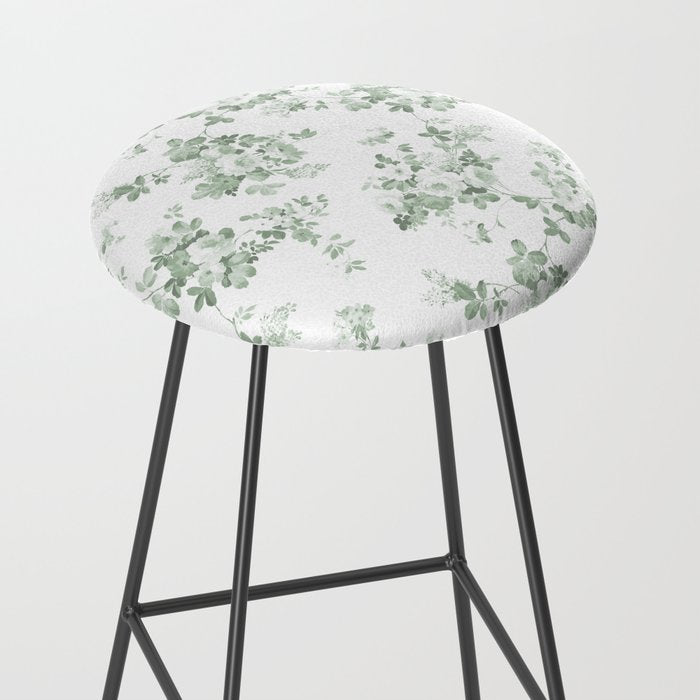 Elegant vintage green white roses shabby floral Stool Gallery Image 2