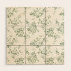 Elegant vintage green white roses shabby floral Wood Wall Art Gallery Image 1