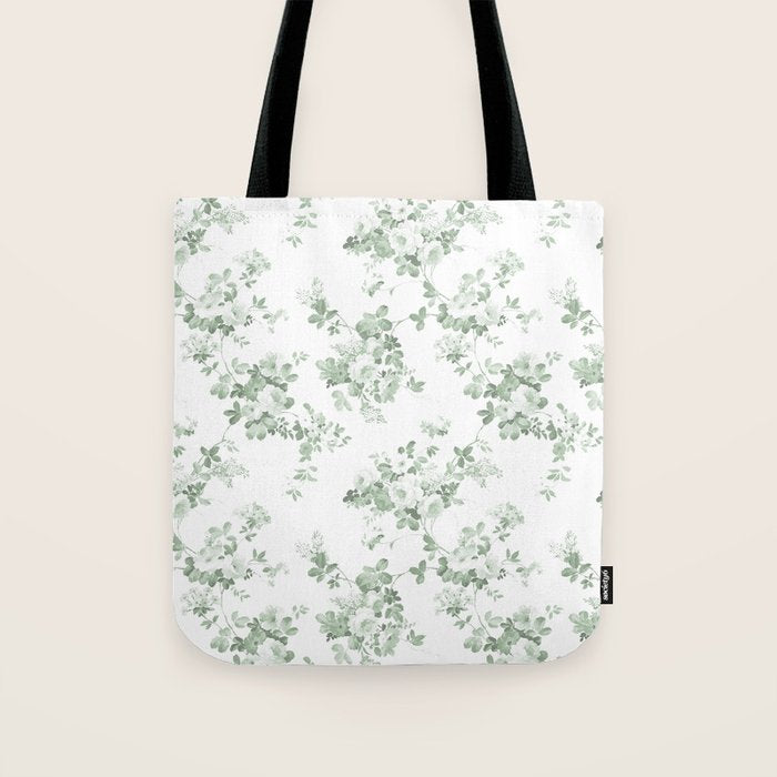 Elegant vintage green white roses shabby floral Tote Bag Gallery Image 1