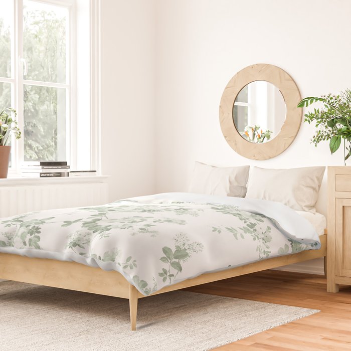 Elegant vintage green white roses shabby floral Duvet Cover Gallery Image 2