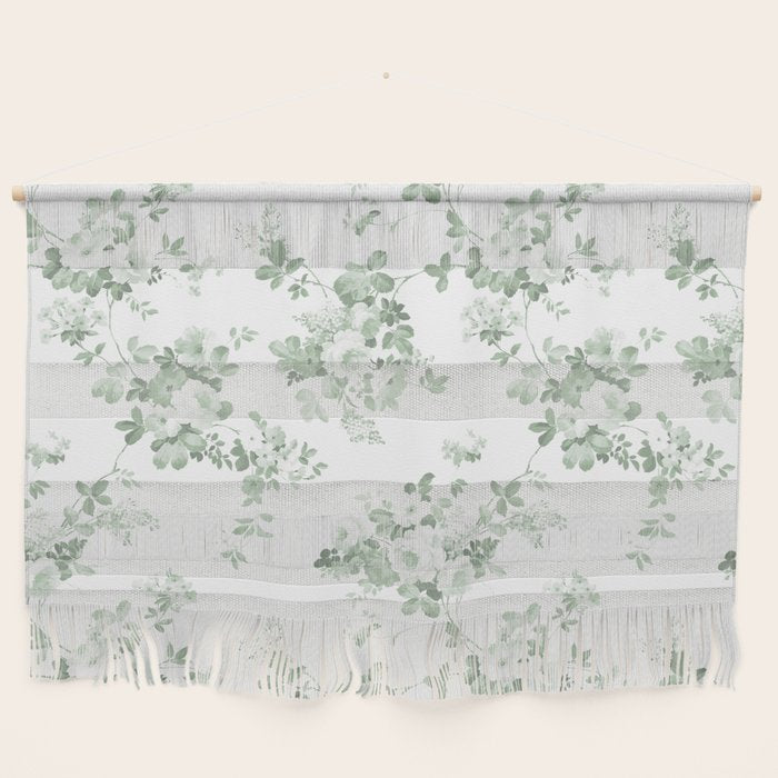 Elegant vintage green white roses shabby floral Wall Hanging Gallery Image 1