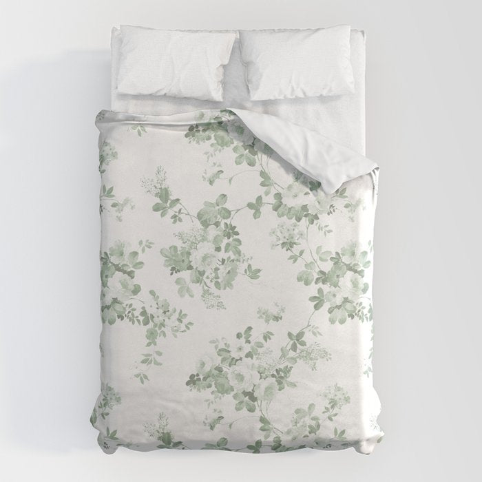Elegant vintage green white roses shabby floral Duvet Cover Gallery Image 6