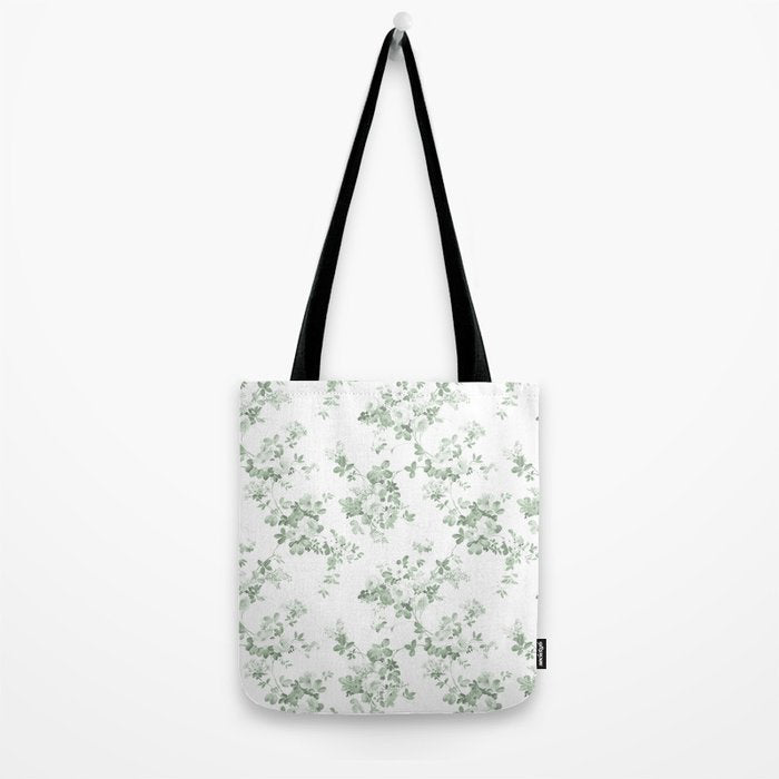 Elegant vintage green white roses shabby floral Tote Bag Gallery Image 2