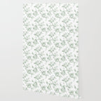 Elegant vintage green white roses shabby floral Wallpaper Gallery Image 2