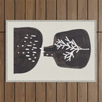 Mid Century Minimalist Black Ink Tribal Vase Abstract Vase Shapes Floral Plant Outdoor Rug Gallery Image 1