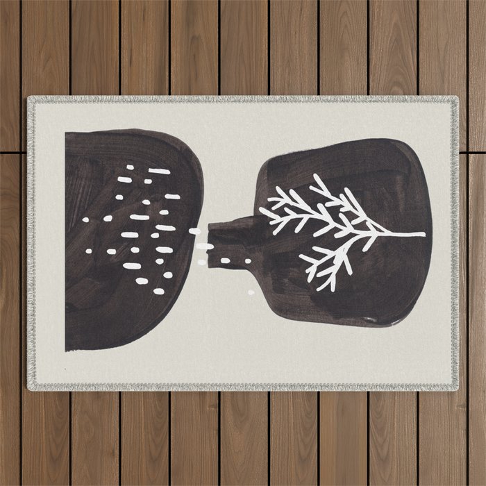 Mid Century Minimalist Black Ink Tribal Vase Abstract Vase Shapes Floral Plant Outdoor Rug Gallery Image 1