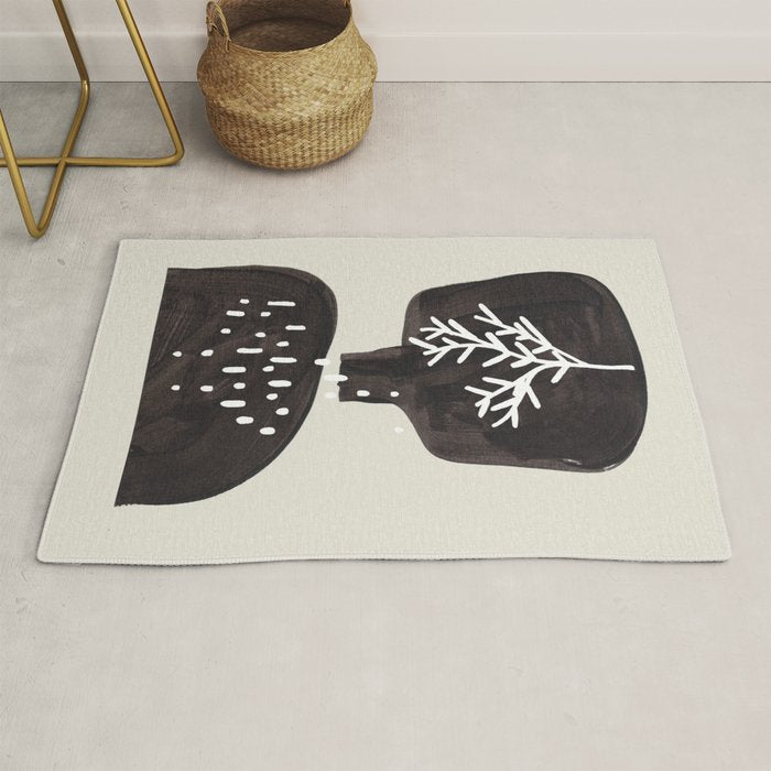 Mid Century Minimalist Black Ink Tribal Vase Abstract Vase Shapes Floral Plant Rug Gallery Image 1