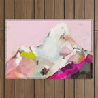 landscape mountain painting abstract Outdoor Rug Gallery Image 1
