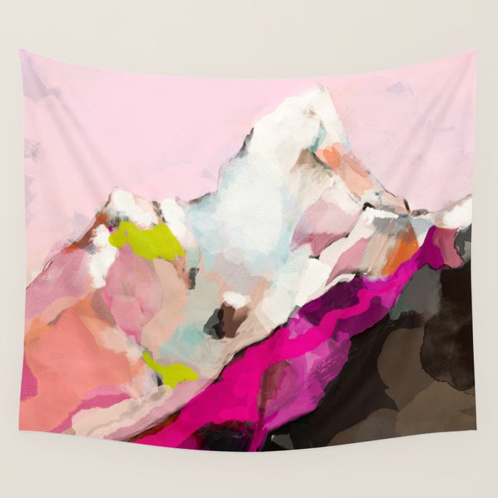 landscape mountain painting abstract Wall Tapestry Gallery Image 4
