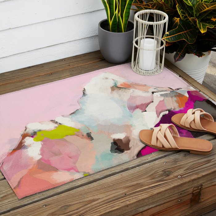 landscape mountain painting abstract Outdoor Rug Gallery Image 2