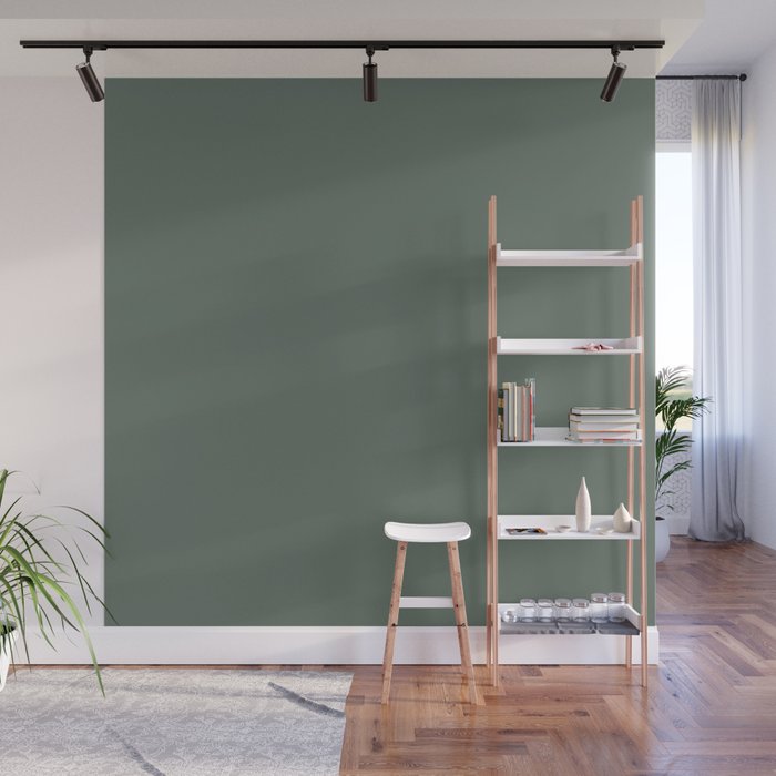 Minimal, Solid Color, Dark Sage Green Wall Mural Gallery Image 1