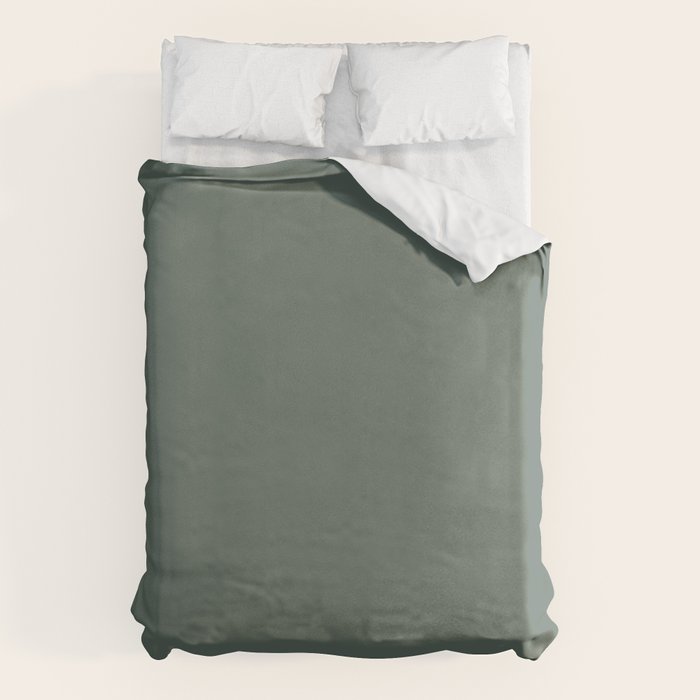 Minimal, Solid Color, Dark Sage Green Duvet Cover Gallery Image 6