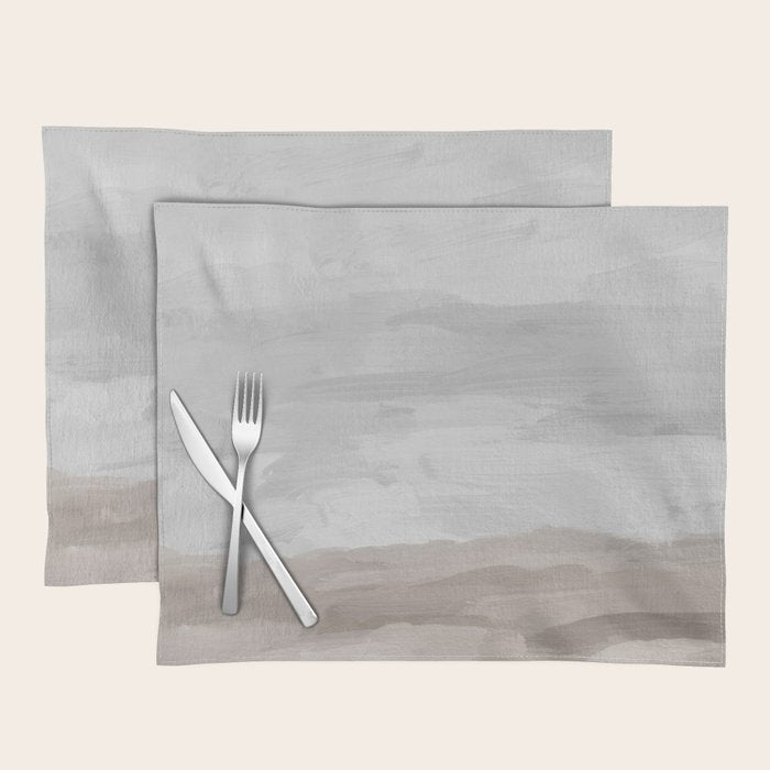 Sands of Time II - Gray Stormy Clouds Beige Sandy Beach Coastal Ocean Abstract Nature Painting Placemat Gallery Image 1