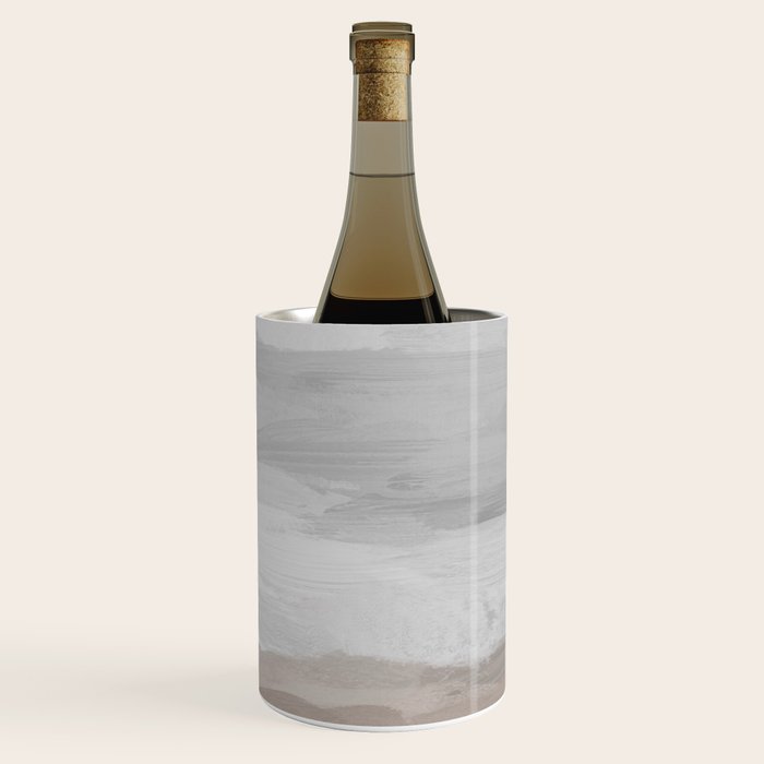 Sands of Time II - Gray Stormy Clouds Beige Sandy Beach Coastal Ocean Abstract Nature Painting Wine Chiller Gallery Image 3