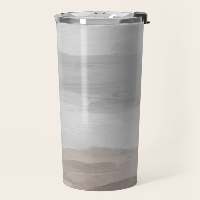 Sands of Time II - Gray Stormy Clouds Beige Sandy Beach Coastal Ocean Abstract Nature Painting Travel Mug Gallery Image 2
