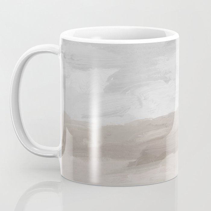 Sands of Time II - Gray Stormy Clouds Beige Sandy Beach Coastal Ocean Abstract Nature Painting Coffee Mug Gallery Image 3