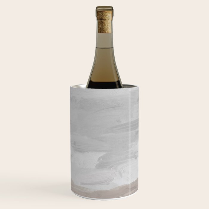 Sands of Time II - Gray Stormy Clouds Beige Sandy Beach Coastal Ocean Abstract Nature Painting Wine Chiller Gallery Image 2