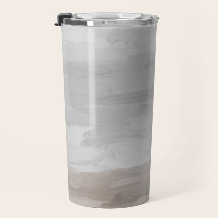 Sands of Time II - Gray Stormy Clouds Beige Sandy Beach Coastal Ocean Abstract Nature Painting Travel Mug Gallery Image 3