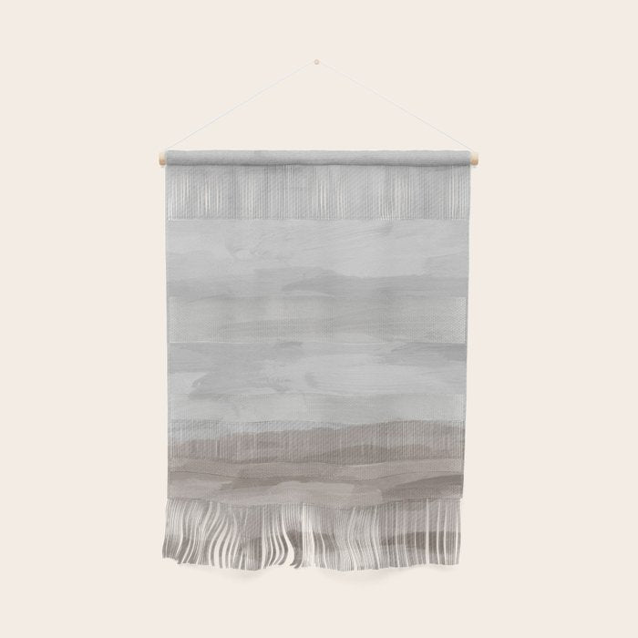 Sands of Time II - Gray Stormy Clouds Beige Sandy Beach Coastal Ocean Abstract Nature Painting Wall Hanging Gallery Image 1