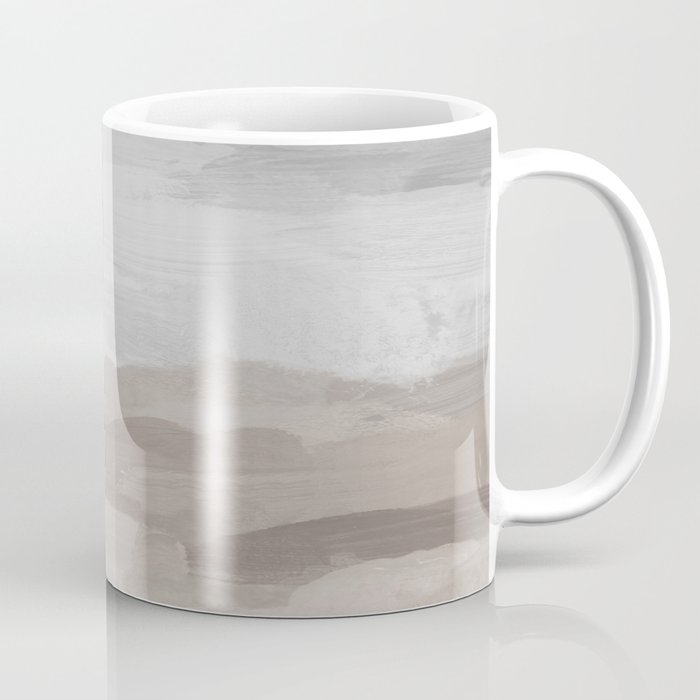 Sands of Time II - Gray Stormy Clouds Beige Sandy Beach Coastal Ocean Abstract Nature Painting Coffee Mug Gallery Image 1