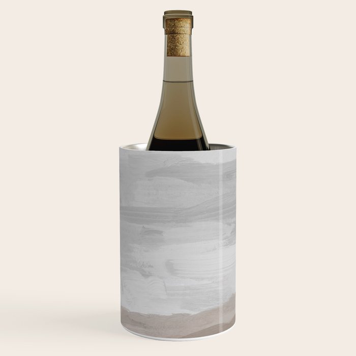 Sands of Time II - Gray Stormy Clouds Beige Sandy Beach Coastal Ocean Abstract Nature Painting Wine Chiller Gallery Image 1