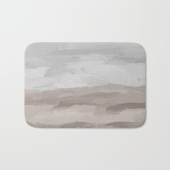 Sands of Time II - Gray Stormy Clouds Beige Sandy Beach Coastal Ocean Abstract Nature Painting Bath Mat Gallery Image 1